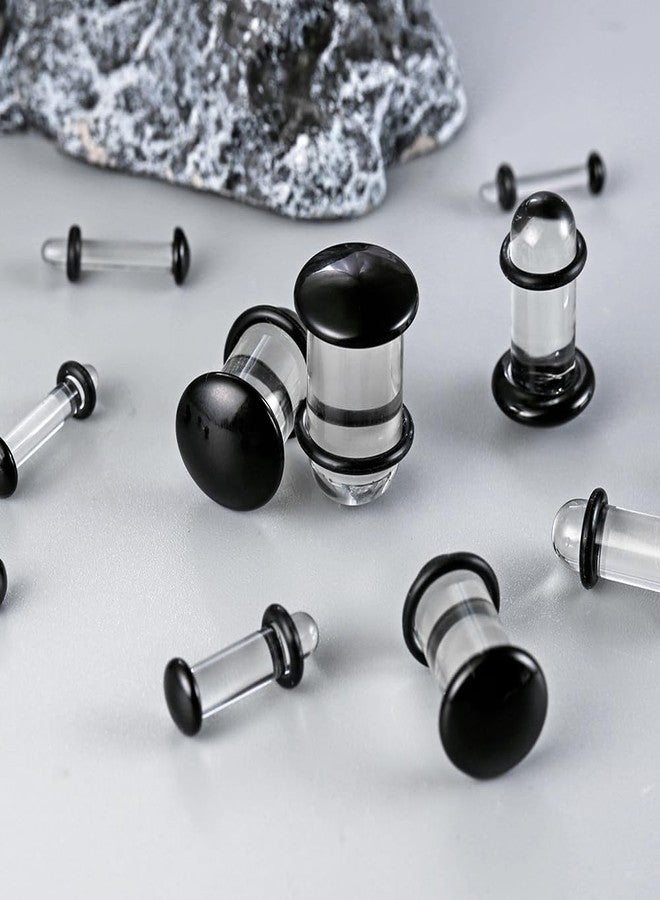 Earblity Single Flare Glass Stretching kits 1PC C-shape septum rings+1Pair Glass Gauges Taper Expander with Rubber O-Rings,1.6-8mm(14G-0G) Full Size Ear Tunnels Plugs, Cylindrical Body Piercing - Image 4